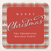 Rood en groen geplakt Vrolijk Kerstfeest Custom Kartonnen Onderzetters (Voorkant)