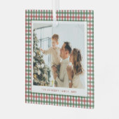 Rood en groen geruit foto glas ornament (Voorkant links)