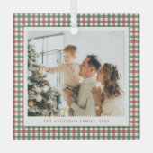 Rood en groen geruit foto glas ornament (Voorkant)
