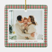 Rood en groen geruit foto keramisch ornament (Achterkant)