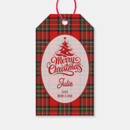 Rood en groen geruit gestreepte Kerstmis Cadeaulabel