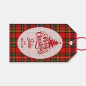 Rood en groen geruit gestreepte Kerstmis Cadeaulabel (Voorkant (Horizontaal))