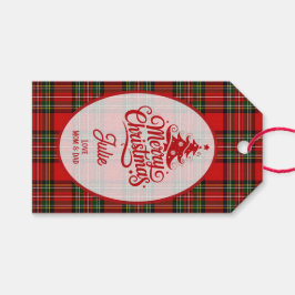Rood en groen geruit gestreepte Kerstmis Cadeaulabel