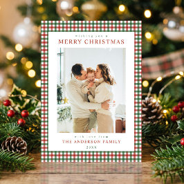 Rood en groen geruit Kerst foto Feestdagenkaart