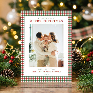 Rood en groen geruit Kerst foto Feestdagenkaart