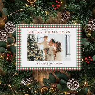 Rood en groen geruit Kerst foto Feestdagenkaart