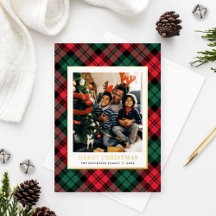 Rood en groen geruit Kerstfoto met goud