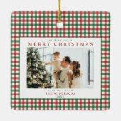 Rood en groen geruit Kerstmis aangepaste foto Keramisch Ornament (Achterkant)