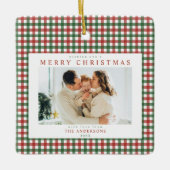 Rood en groen geruit Kerstmis aangepaste foto Keramisch Ornament (Voorkant)