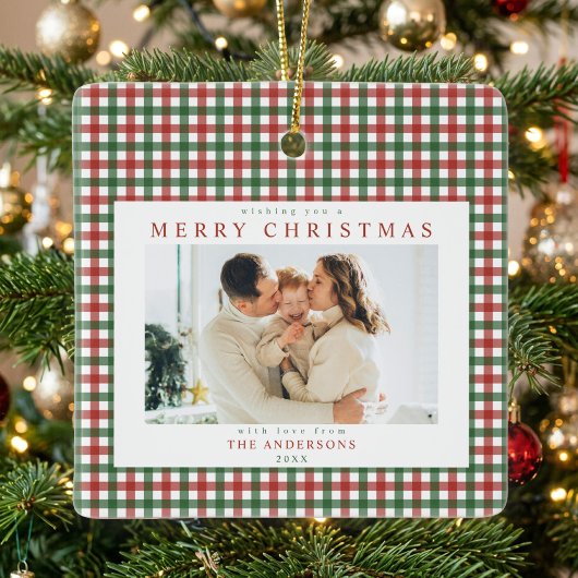 Rood en groen geruit Kerstmis aangepaste foto Keramisch Ornament