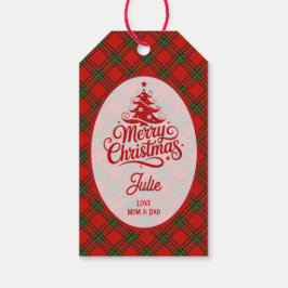 Rood en groen geruit Kerstmis Cadeaulabel