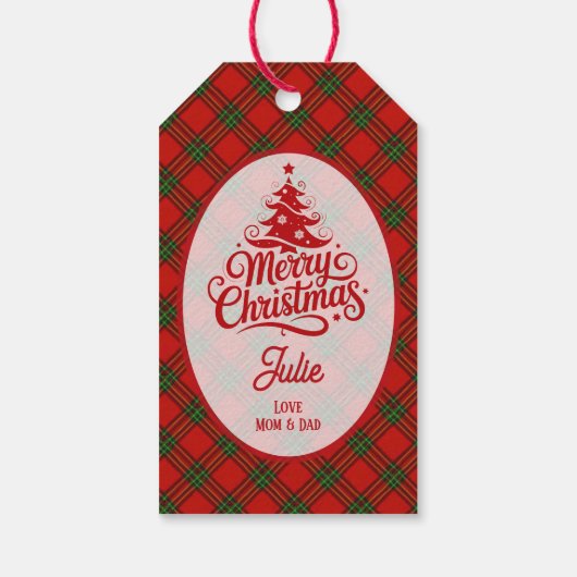 Rood en groen geruit Kerstmis Cadeaulabel (Achterkant)