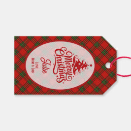 Rood en groen geruit Kerstmis Cadeaulabel