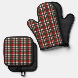 Rood en groen geruit Kerstmis Ovenwant & Pannenlap Set