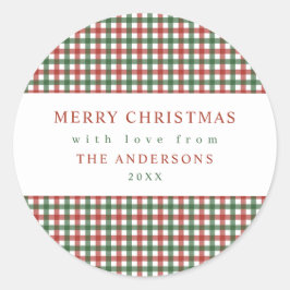 Rood en groen geruit Kerstmis Ronde Sticker