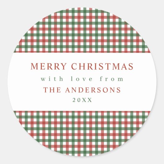 Rood en groen geruit Kerstmis Ronde Sticker (Voorkant)