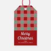 Rood en groen geruit vrolijk kerstfeest cadeaulabel (Voorkant)