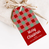 Rood en groen geruit vrolijk kerstfeest cadeaulabel