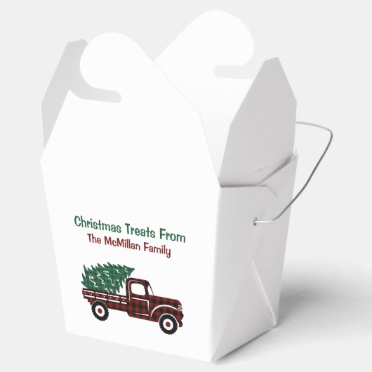 Rood en groen geruite kerstboom vrachtwagen bedankdoosjes (Geopend)