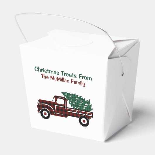 Rood en groen geruite kerstboom vrachtwagen bedankdoosjes (Achterkant)