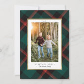 Rood en groen geruite traditie kerst foto feestdagenkaart (Voorkant)
