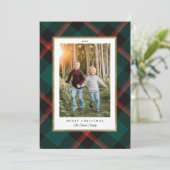 Rood en groen geruite traditie kerst foto feestdagenkaart (Staand voorkant)