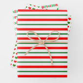 Rood en groen gestreept hart Vrolijk kerstfeest Inpakpapier Vel (In situ)