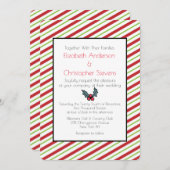 Rood en groen gestreepte kerst bruiloft uitnodigin kaart (Voorkant / Achterkant)