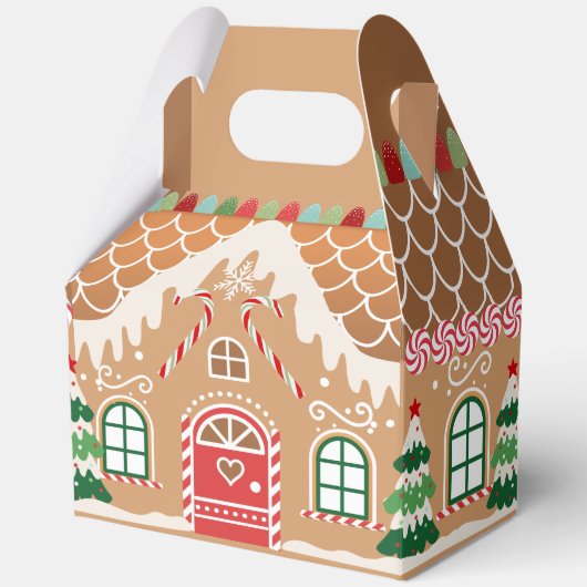 Rood en Groen Gingerbread Huis GROTE Favor Box Bedankdoosjes (Voorkant)