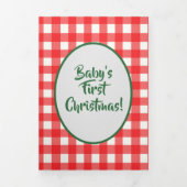Rood en groen Gingham Foto baby's eerste Kerstmis Drieluik Wenskaart (Cover)