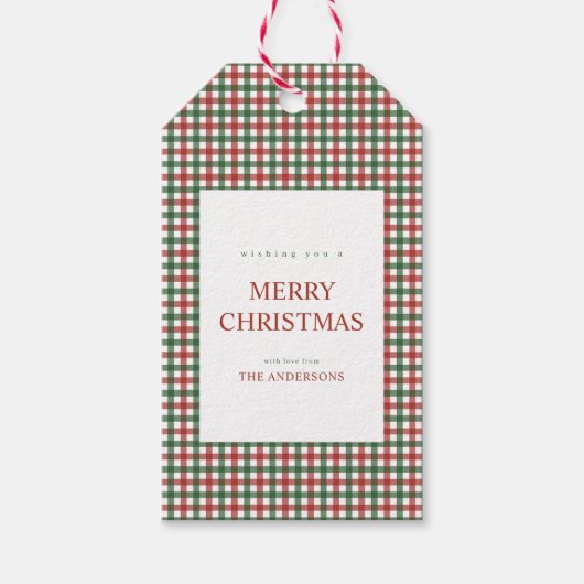 Rood en groen Gingham Kerstmis Cadeaulabel (Voorkant)