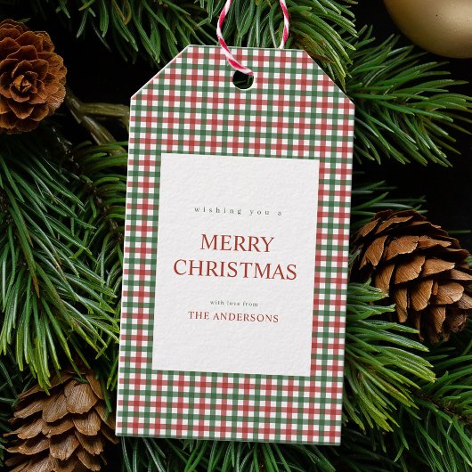 Rood en groen Gingham Kerstmis Cadeaulabel