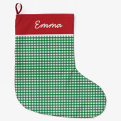 Rood en Groen Gingham Naam Monogram Grote Kerstsok (Voorkant)