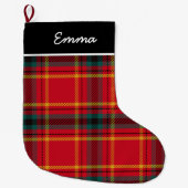 Rood en Groen Gingham Naam Monogram Grote Kerstsok (Voorkant)