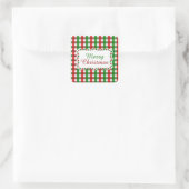 Rood en groen Gingham Pattern Kerstmis Vierkante Sticker (Tas)