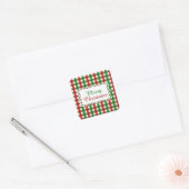 Rood en groen Gingham Pattern Kerstmis Vierkante Sticker (Envelop)