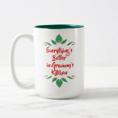 Rood- en Groen Grammy's Keuken Typografie Design Tweekleurige Koffiemok (Links)