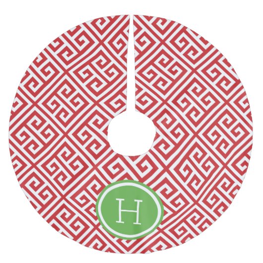 Rood en Groen Grieks Sleutel Monogram Kerstboom Rok (Voorkant)