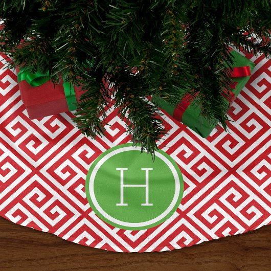 Rood en Groen Grieks Sleutel Monogram Kerstboom Rok