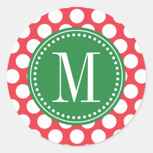 Rood en Groen Grote polka dots monogrammed Ronde Sticker