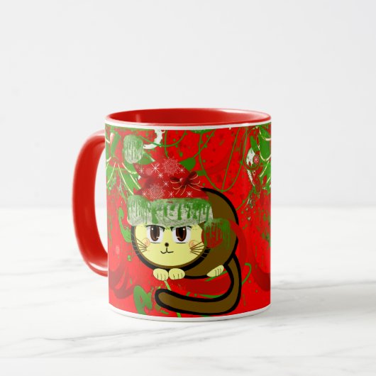 Rood en Groen Grumpy Cat Paint Drips Mok (Voorkant links)