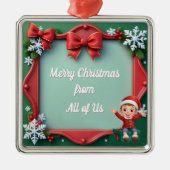 Rood en Groen Happy Holiday Lijst met Bogen Metalen Ornament (Voorkant)
