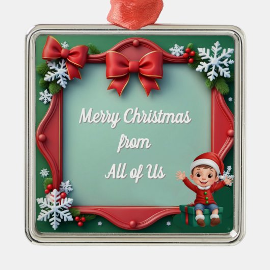 Rood en Groen Happy Holiday Lijst met Bogen Metalen Ornament (Voorkant)