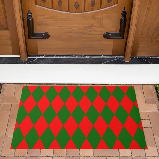 Rood en groen harlekijn geruit ontwerp deurmat
