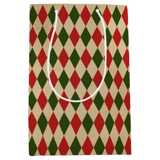  rood en groen Harlequin Patroon Medium Cadeauzakje (Voorkant)