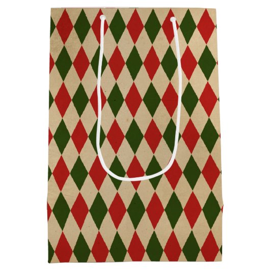  rood en groen Harlequin Patroon Medium Cadeauzakje (Achterkant)