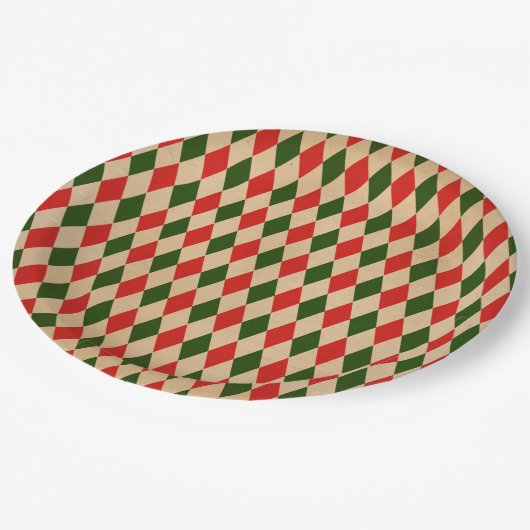 rood en groen Harlequin Patroon Papieren Bordje (Gekanteld)