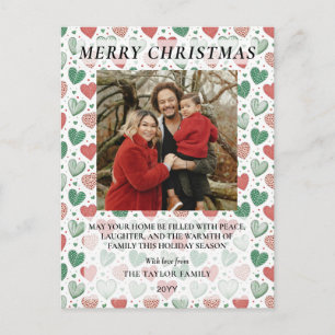 Rood en Groen Hartjes Familie Kerstmis Feestdagenkaart