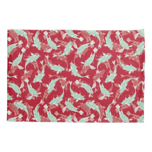 Rood en Groen Herhalend Motief | Koi vispatroon Kussensloop (Achterkant)