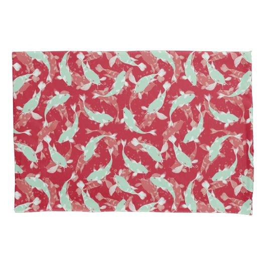 Rood en Groen Herhalend Motief | Koi vispatroon Kussensloop (Voorkant)